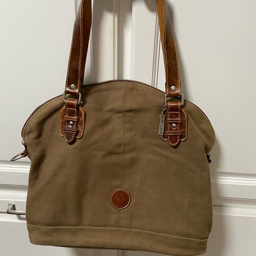 Le Papillon canvas tote with leather trim